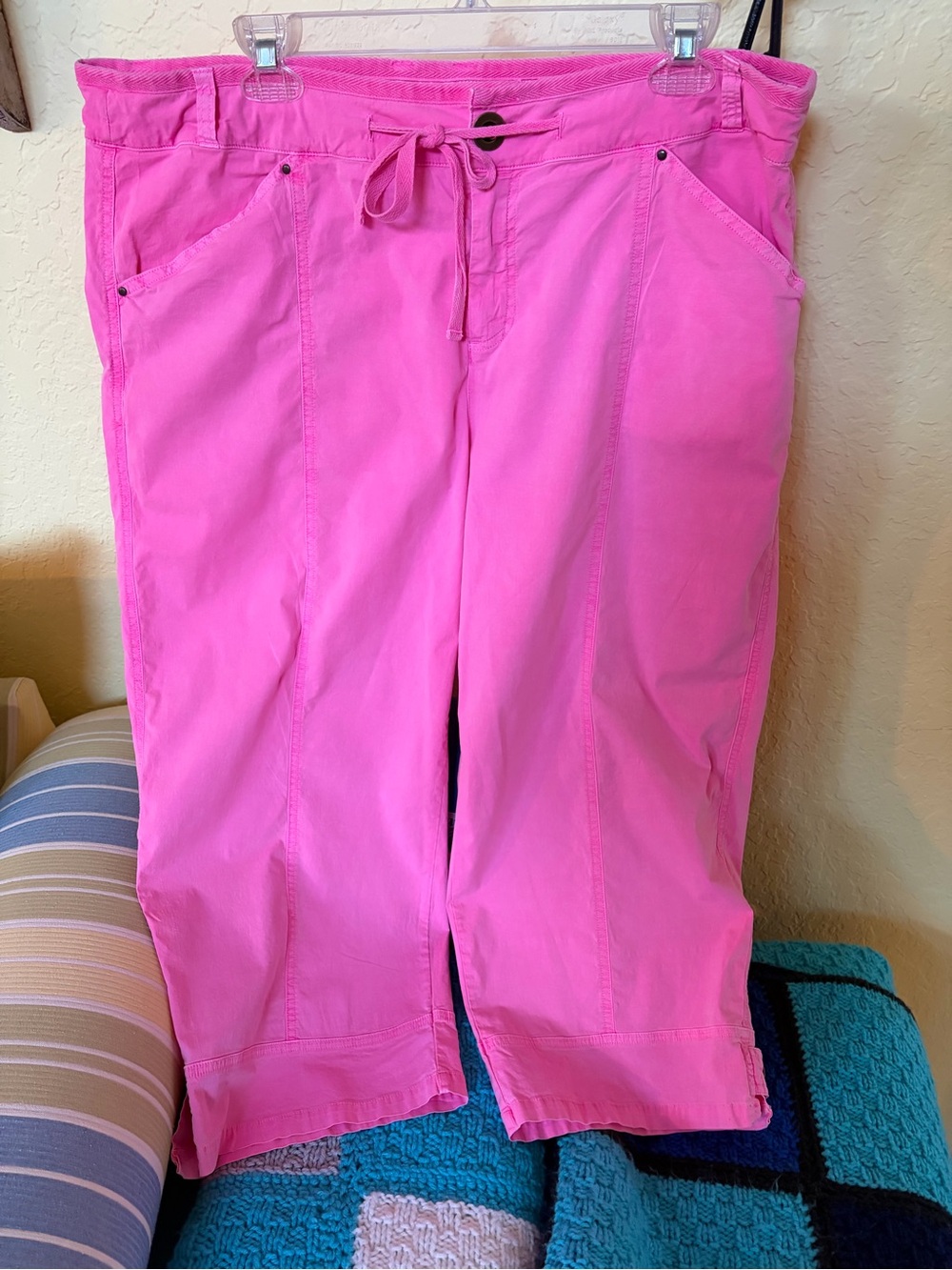 fresh produce Bright Pink Cropped Pull-Tie Jeans